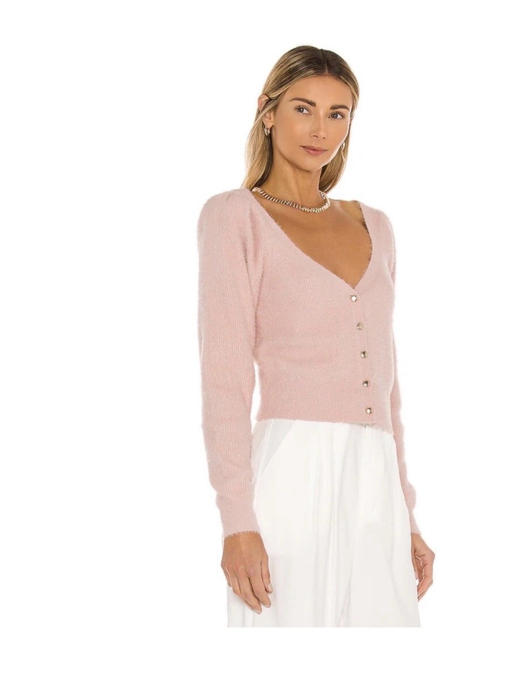 MAJORELLE Jack Pink Fuzzy V-Neck Cropped Cardigan Sweater Size extra small